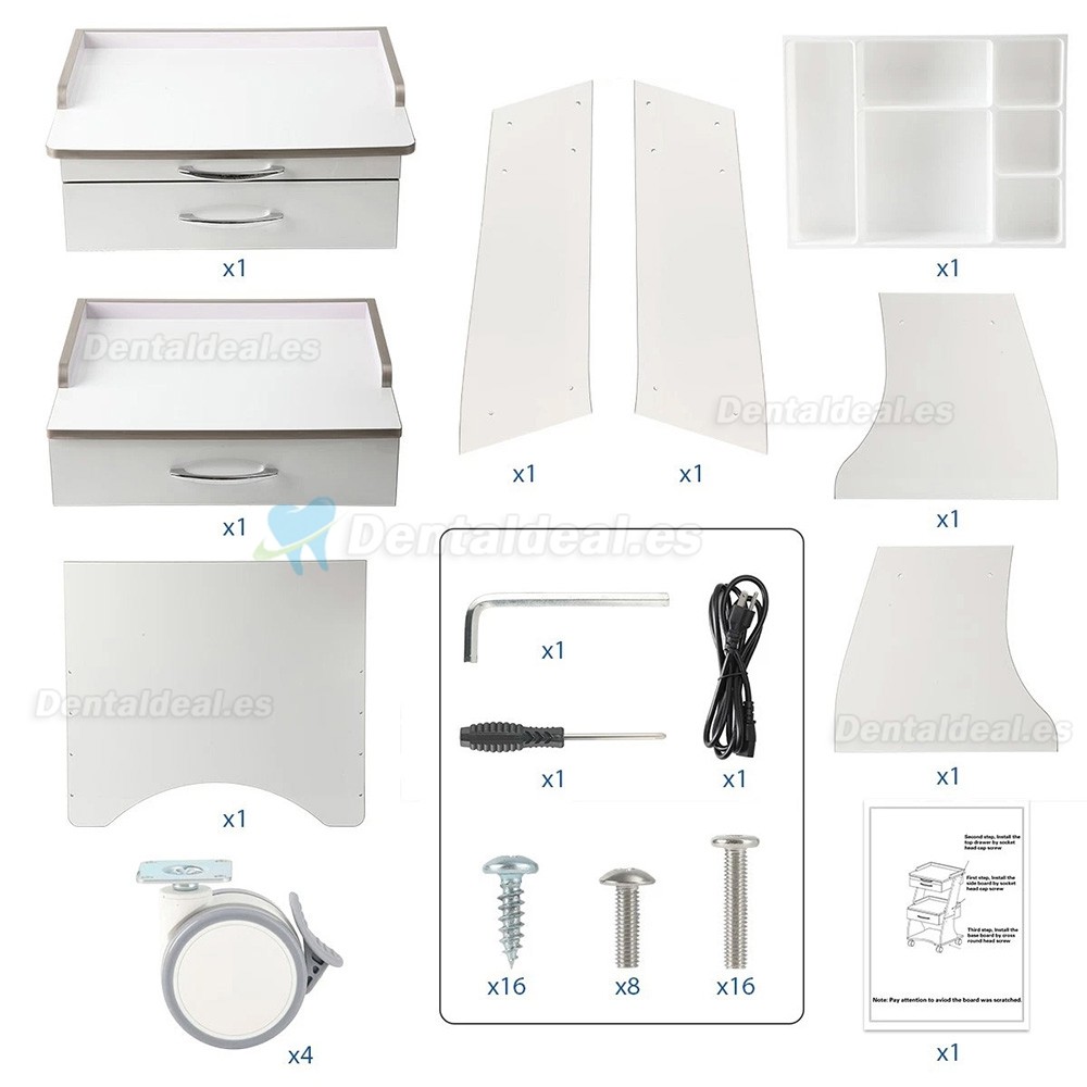 Dentech G06 Carro Dental con Armario de Almacenamiento y Bandeja de Instrumental con Doble Caj&oacute;n